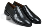 Croco Black Genuine Tata Leather Loafers For Men (Roy)