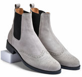 Suede White Genuine Tata Leather Chelsea Boots For Men (Wade)