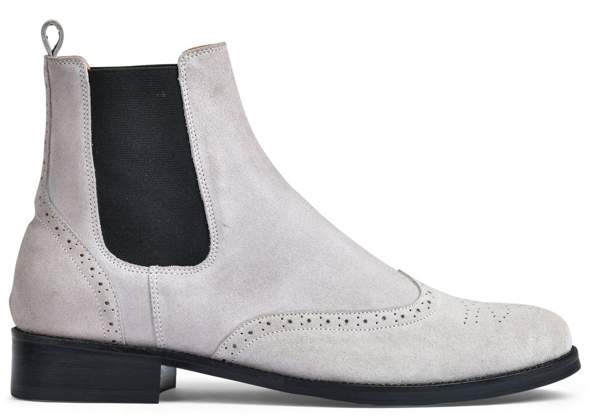 Suede White Genuine Tata Leather Chelsea Boots For Men (Wade)