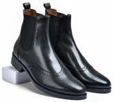 Earth Black Genuine Tata Leather Chelsea Boots For Men (Wade)