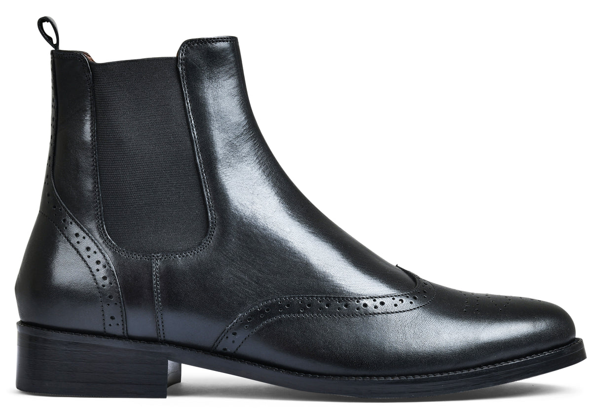 Earth Black Genuine Tata Leather Chelsea Boots For Men (Wade)