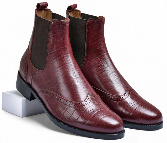 Croco Cherry Genuine Tata Leather Chelsea Boots For Men (Wade)