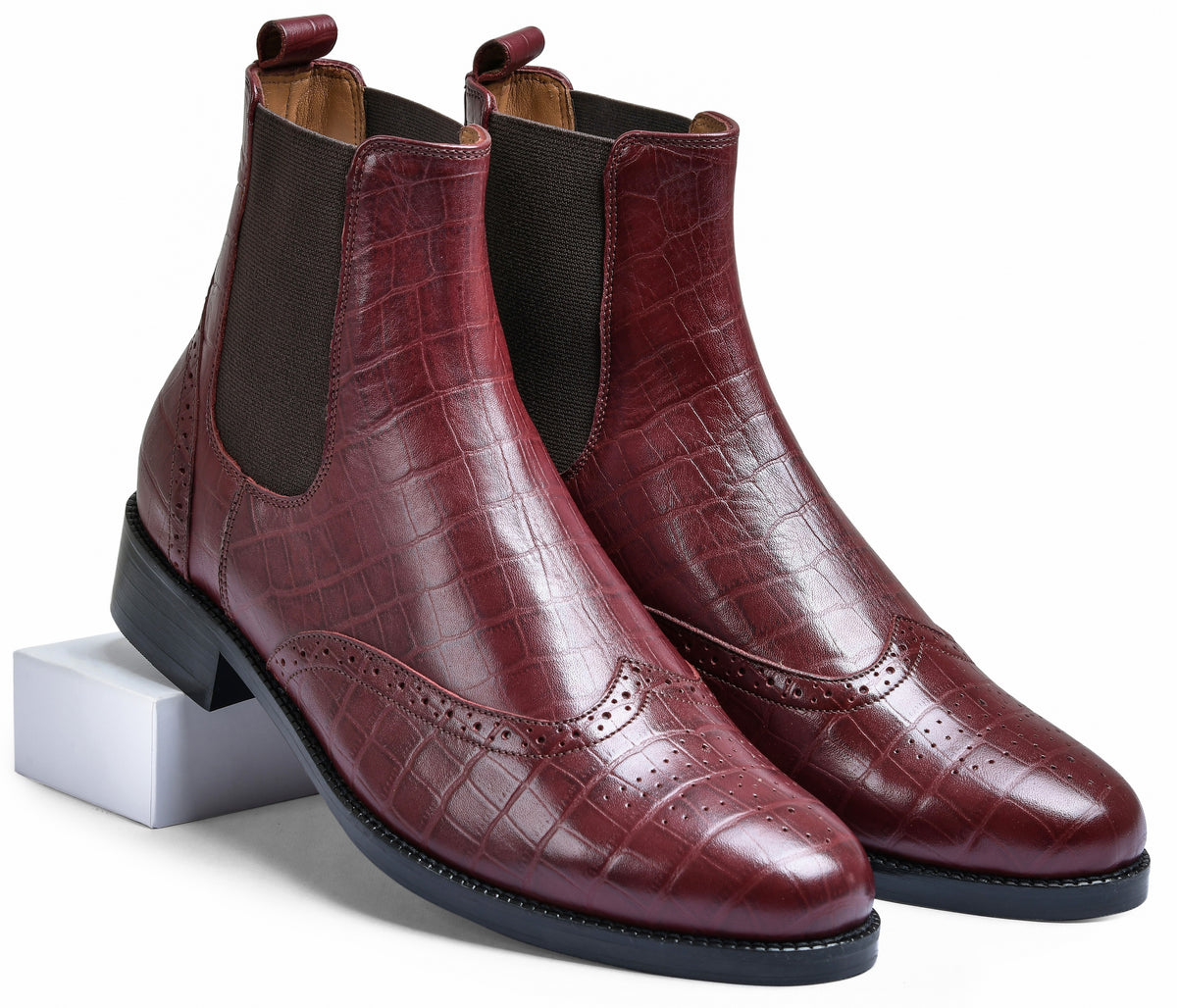 Croco Cherry Genuine Tata Leather Chelsea Boots For Men (Wade)