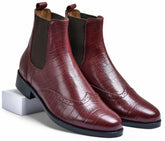 Croco Cherry Genuine Tata Leather Chelsea Boots For Men (Wade)