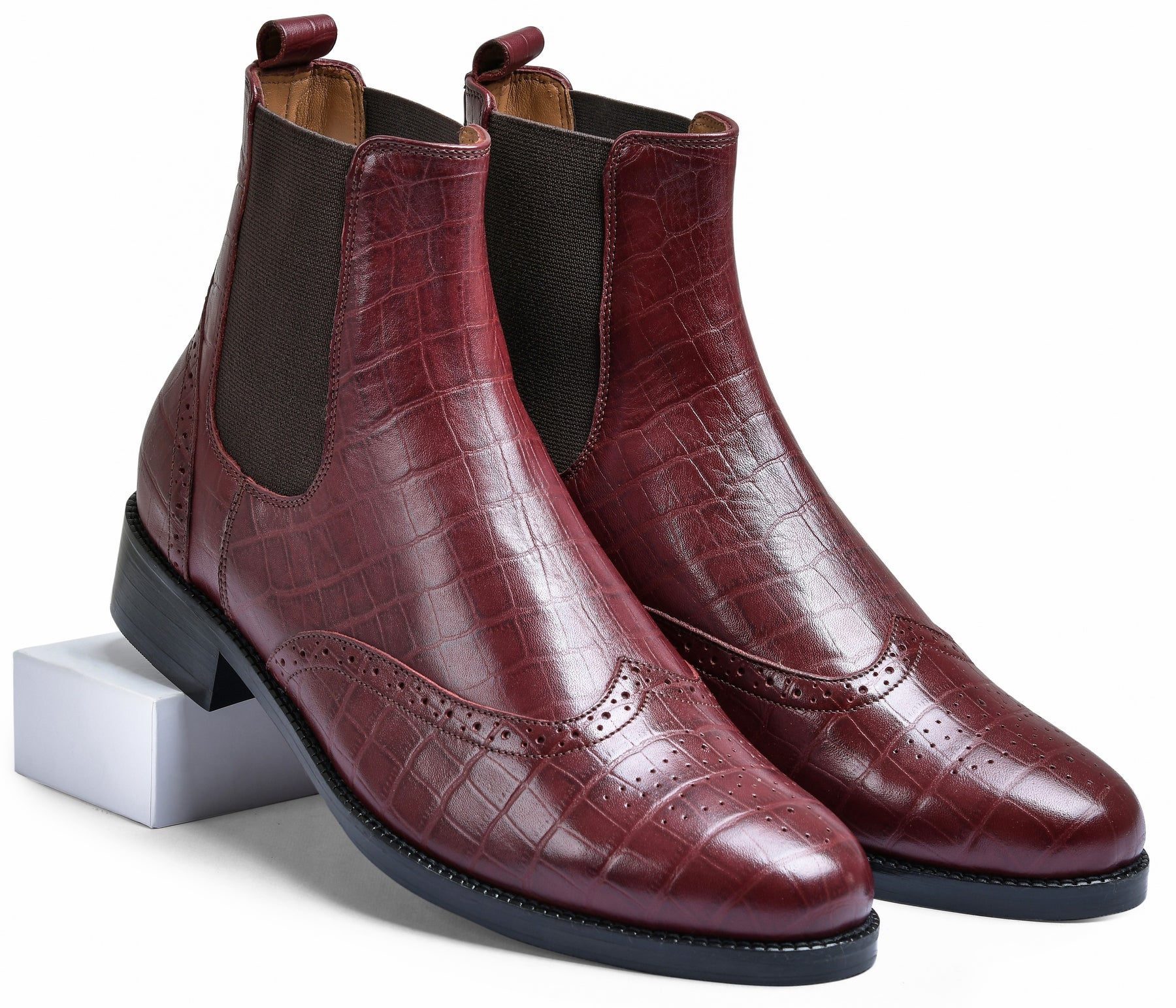 Croco Cherry Genuine Tata Leather Chelsea Boots For Men (Wade)