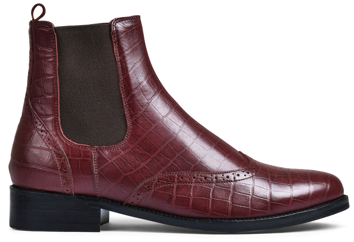 Croco Cherry Genuine Tata Leather Chelsea Boots For Men (Wade)