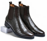 Croco Brown Genuine Tata Leather Chelsea Boots For Men (Wade)