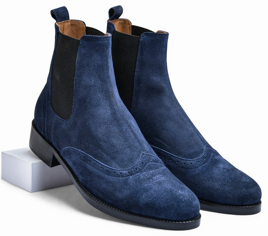 Suede Navy Genuine Tata Leather Chelsea Boots For Men (Wade)