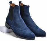 Suede Navy Genuine Tata Leather Chelsea Boots For Men (Wade)