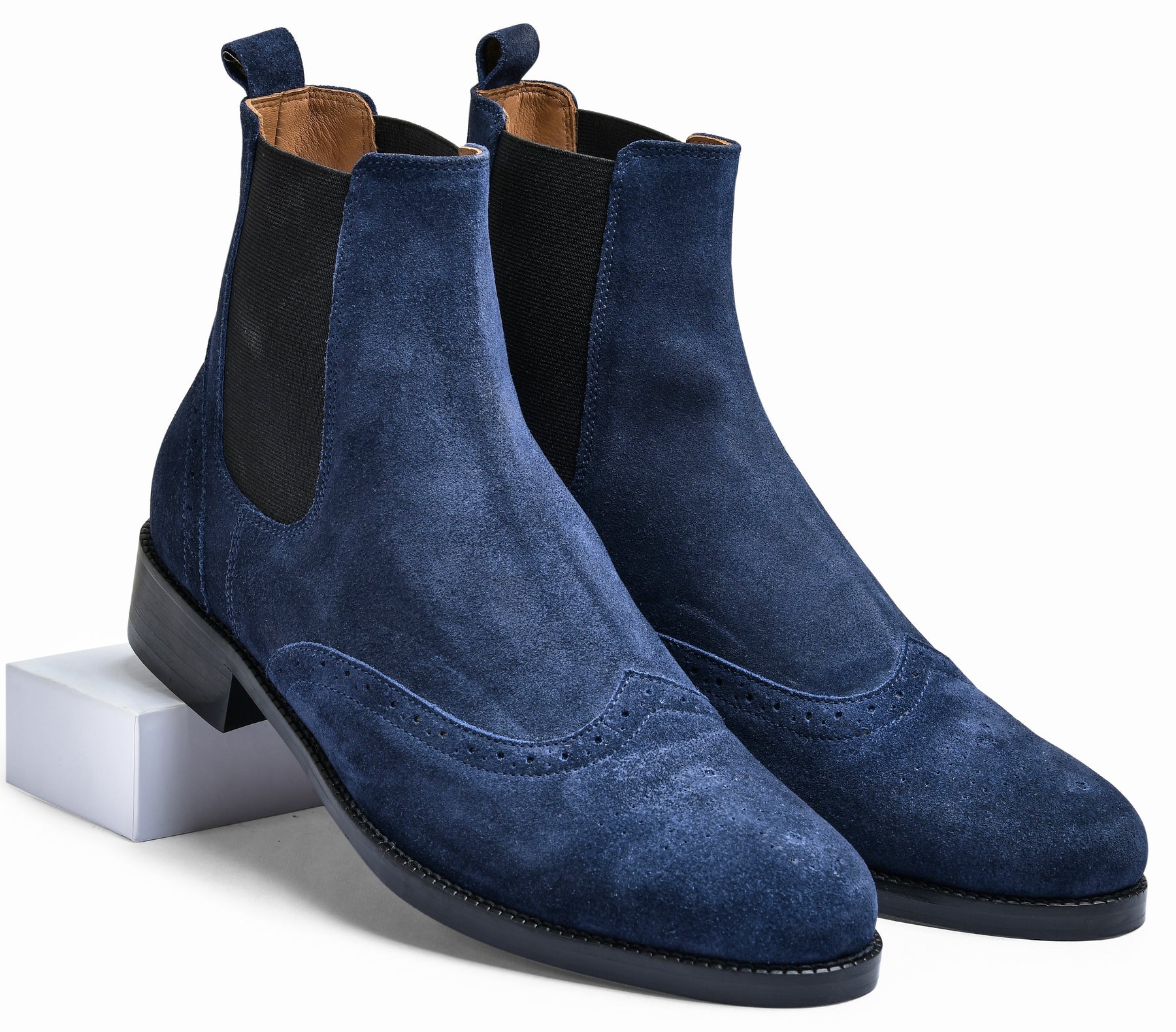 Suede Navy Genuine Tata Leather Chelsea Boots For Men (Wade)