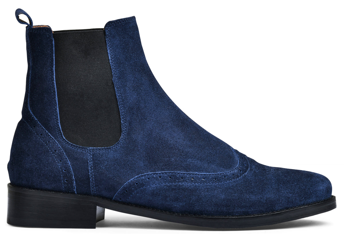 Suede Navy Genuine Tata Leather Chelsea Boots For Men (Wade)