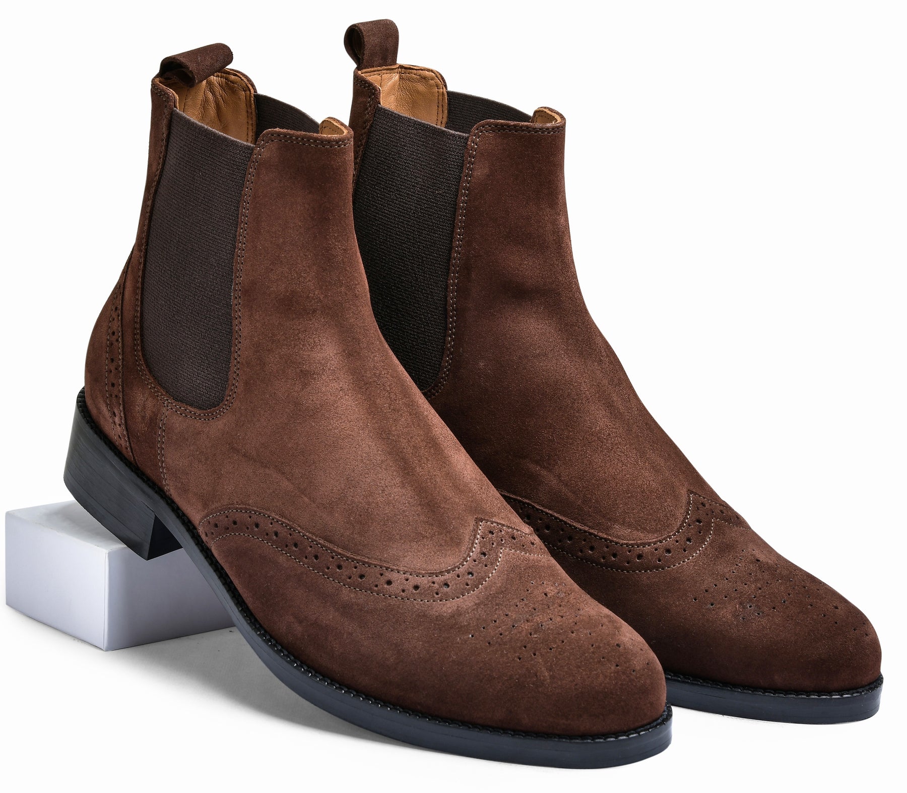 Suede Brown Genuine Tata Leather Chelsea Boots For Men (Wade)