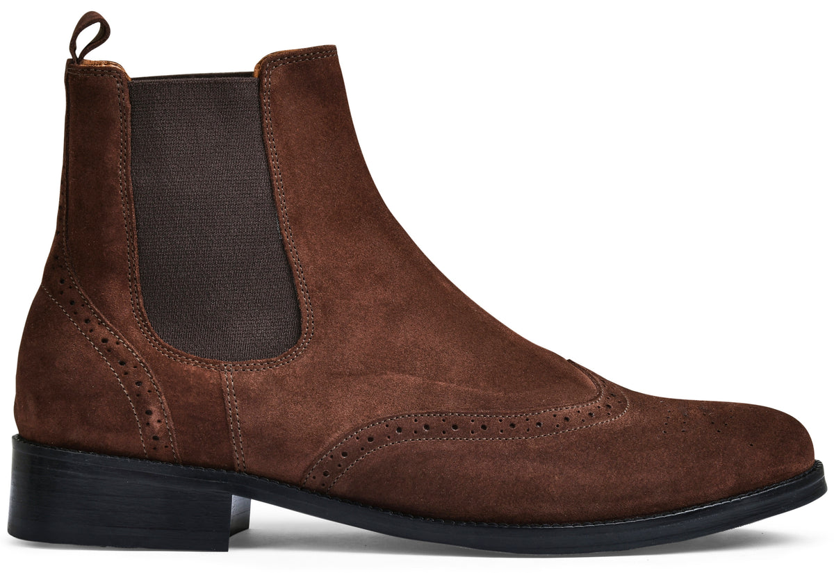 Suede Brown Genuine Tata Leather Chelsea Boots For Men (Wade)