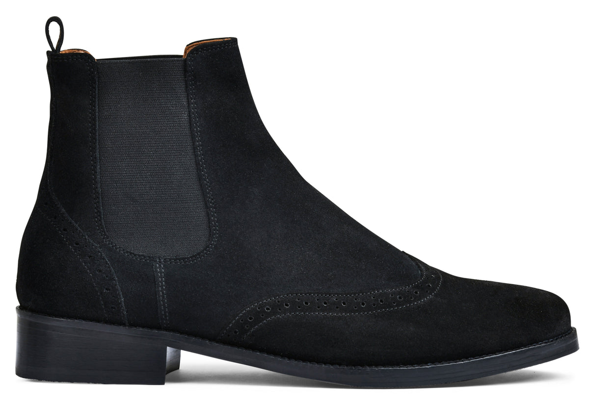 Suede Black Genuine Tata Leather Chelsea Boots For Men (Wade)