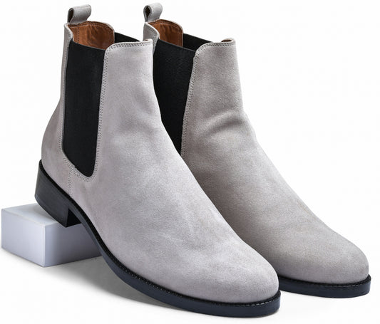 Suede White Genuine Tata Leather Chelsea Boots (Wellington)
