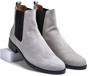 Suede White Genuine Tata Leather Chelsea Boots (Wellington)