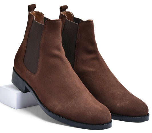 Suede Brown Genuine Tata Leather Chelsea Boots For Men (Wellington)