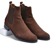 Suede Brown Genuine Tata Leather Chelsea Boots For Men (Wellington)