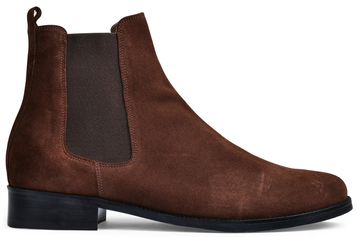 Suede Brown Genuine Tata Leather Chelsea Boots For Men (Wellington)