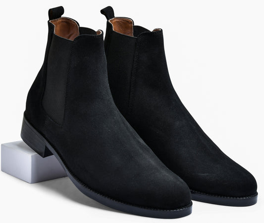 Suede Black Genuine Tata Leather Chelsea Boots For Men (Wellington)