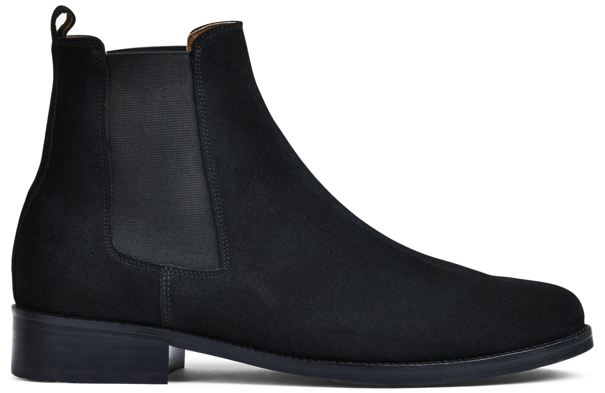 Suede Black Genuine Tata Leather Chelsea Boots For Men (Wellington)