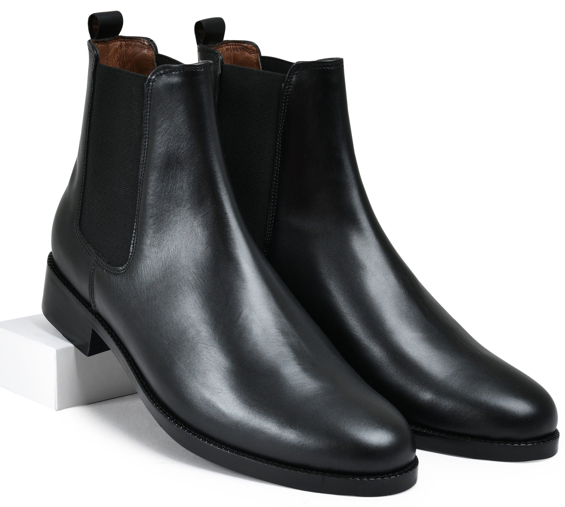 Earth Black Genuine Tata Leather Chelsea Boots For Men (Wellington)