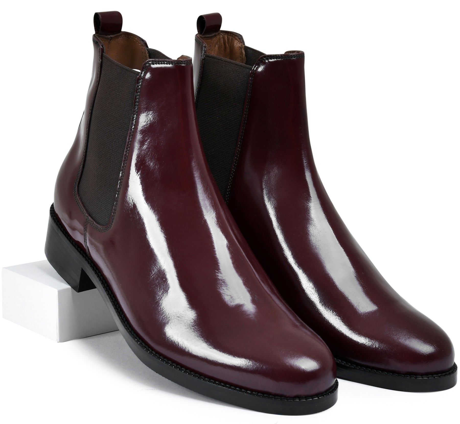 Smooth Wine Genuine Tata Leather Chelsea Boots For Men (Wellington)