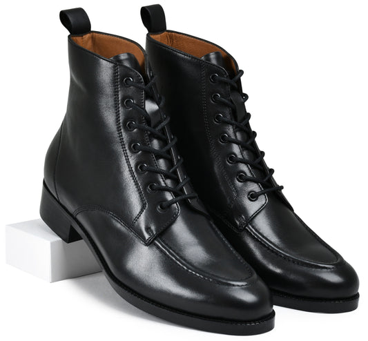 Earth Black Genuine Tata Leather Lace Up Mens Boots (Cooper)