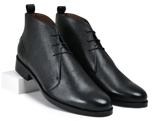 Milled Black Genuine Tata Leather Lace Up Mens Boots (Philip)