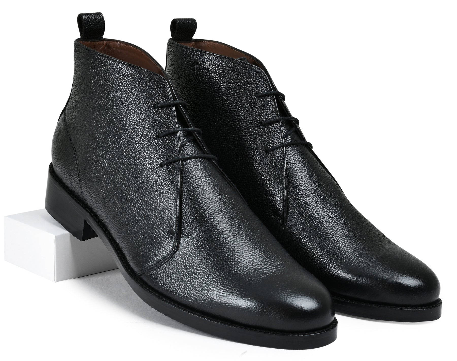 Milled Black Genuine Tata Leather Lace Up Mens Boots (Philip)