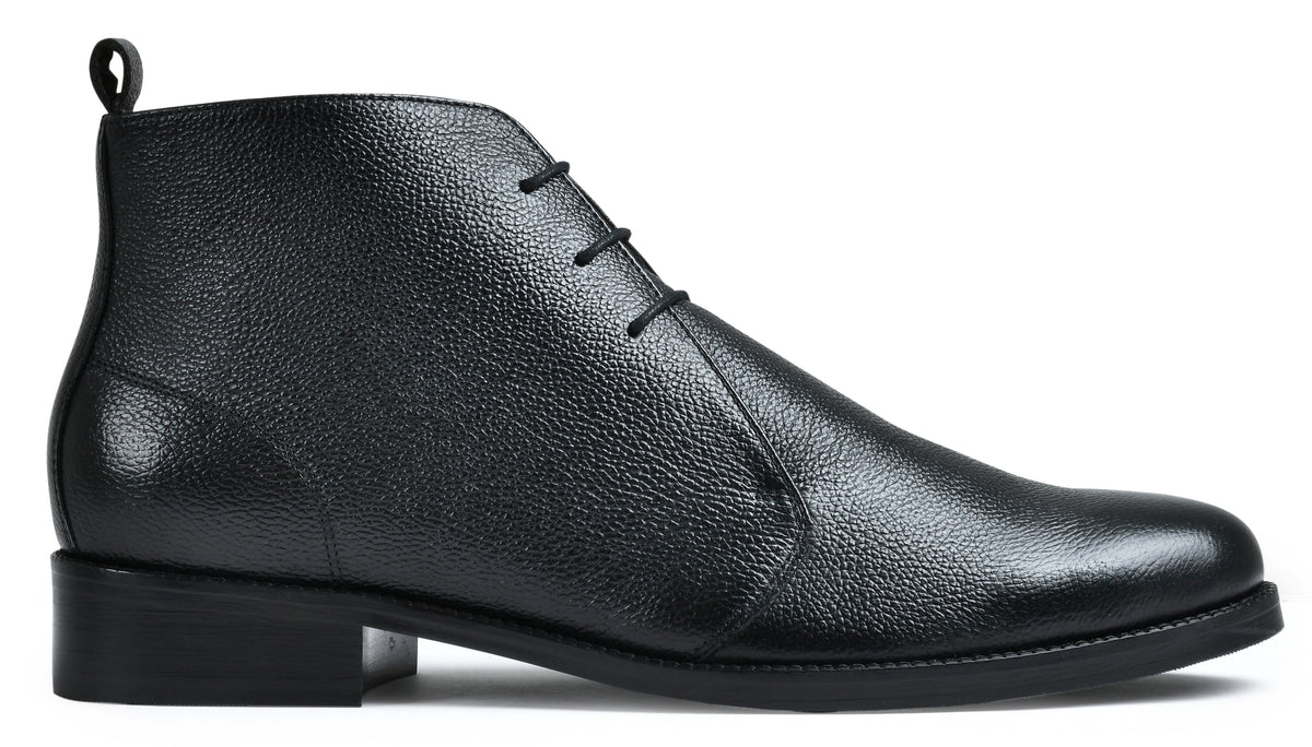 Milled Black Genuine Tata Leather Lace Up Mens Boots (Philip)