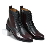 Cherry Brushoff Genuine Tata Leather Lace Up Mens Boots (Lucas Ii)