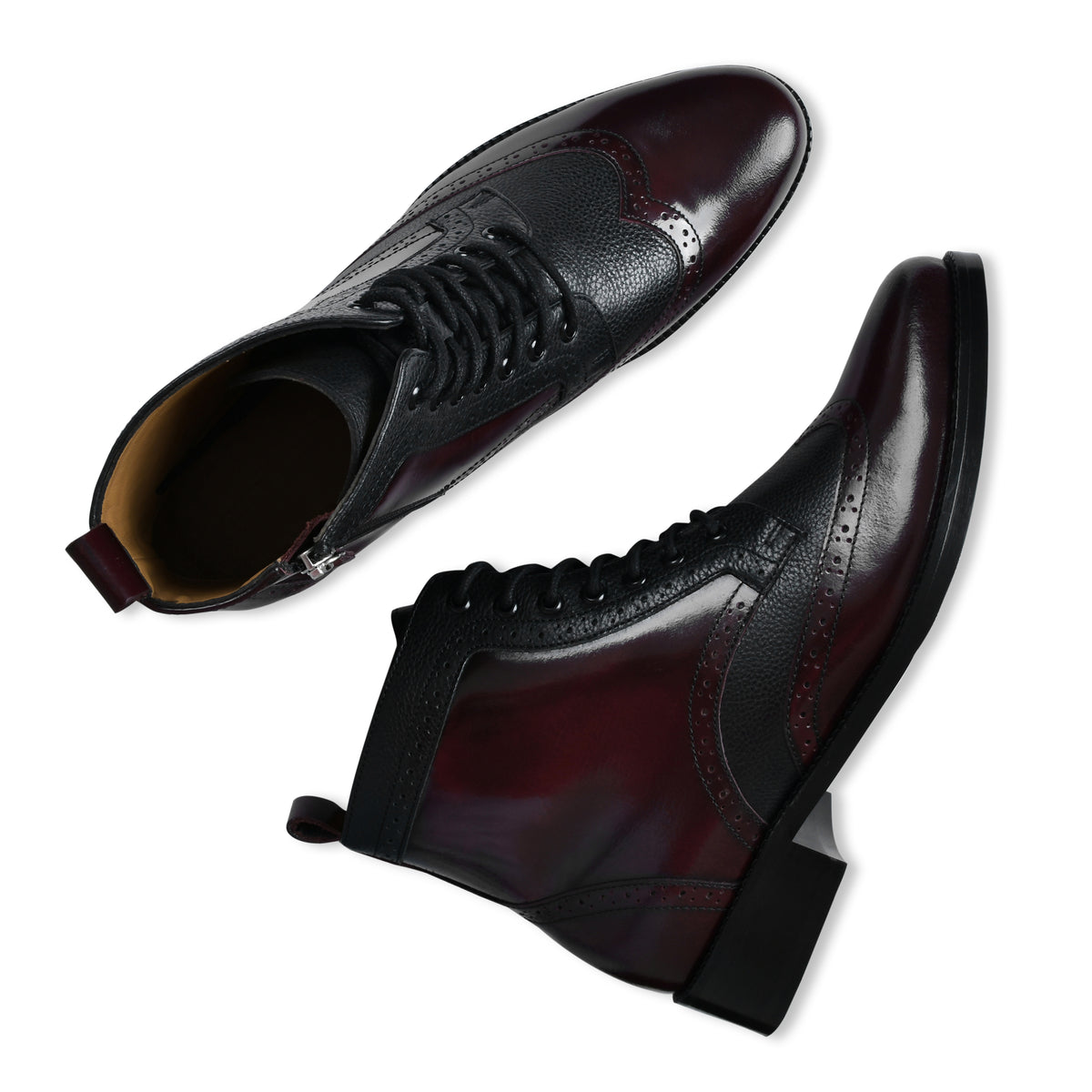 Cherry Brushoff Genuine Tata Leather Lace Up Mens Boots (Lucas Ii)