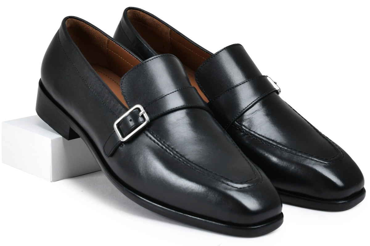 Earth Black Genuine Tata Leather Monk Straps Loafers For Men (Harvey)