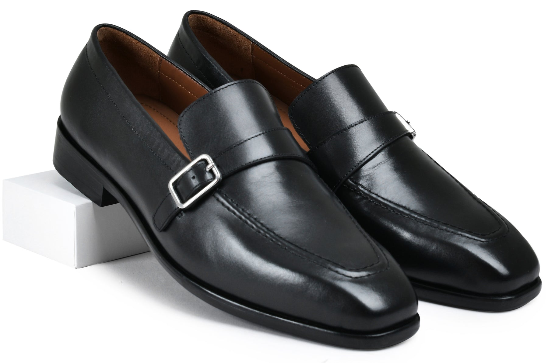 Earth Black Genuine Tata Leather Monk Straps Loafers For Men (Harvey)