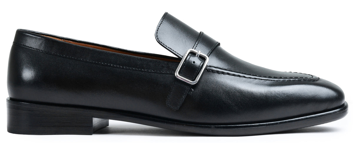 Earth Black Genuine Tata Leather Monk Straps Loafers For Men (Harvey)