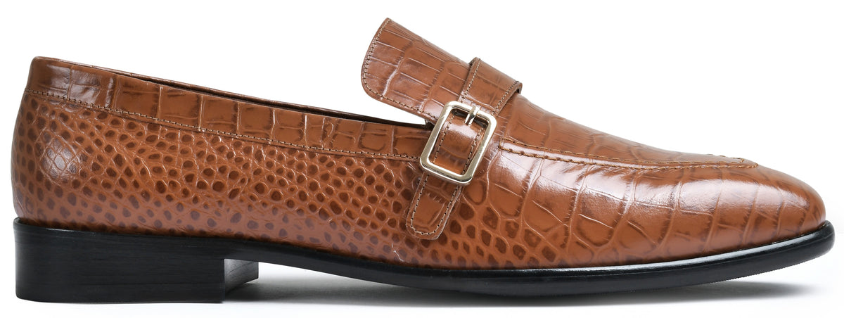Croco Tan Genuine Tata Leather Monk Straps Loafers For Men (Harvey)