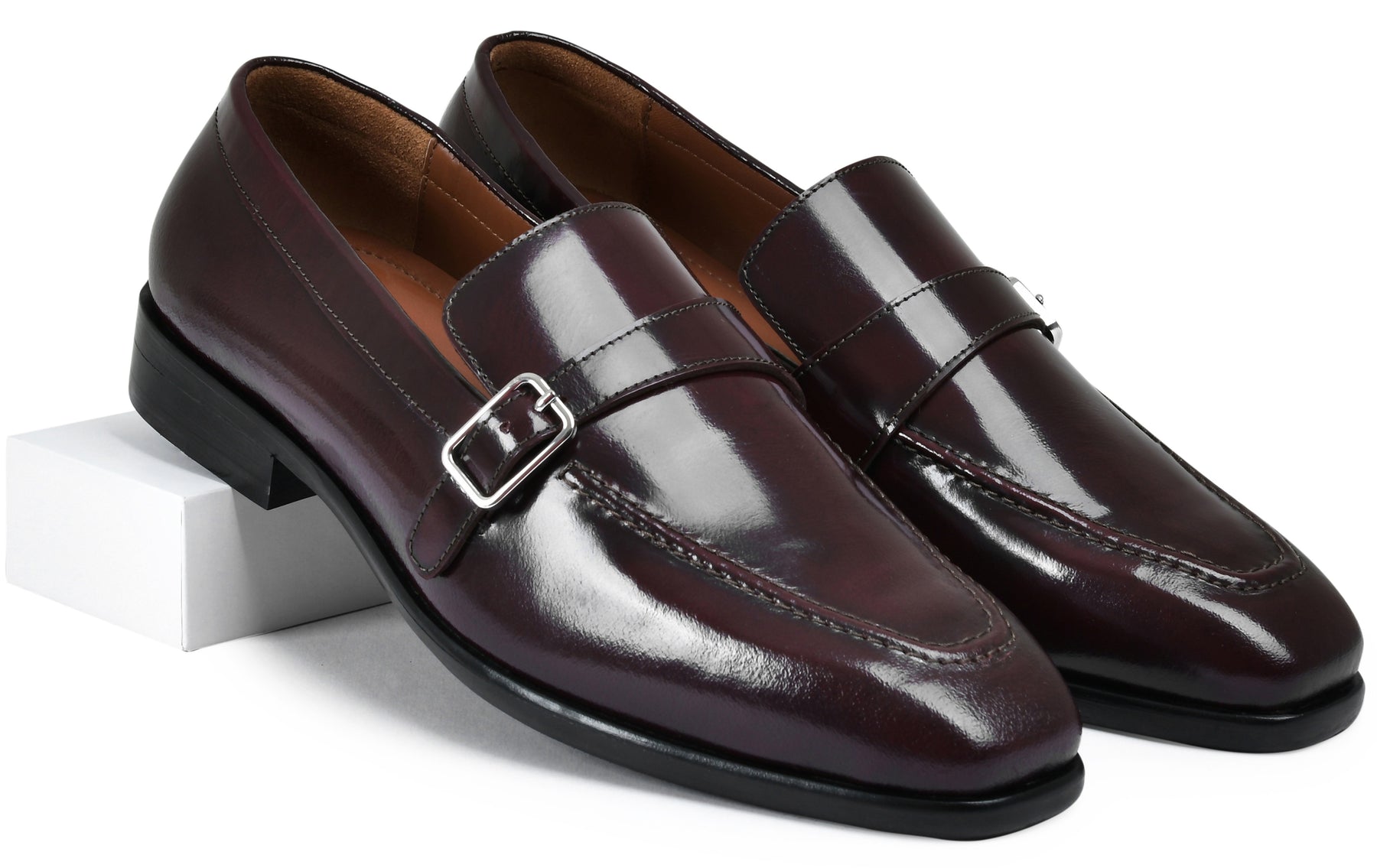Cherry Brushoff Genuine Tata Leather Monk Straps Loafers For Men (Harvey)