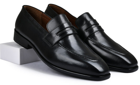 Earth Black Genuine Tata Leather Loafers For Men (Arnold)