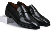 Earth Black Genuine Tata Leather Loafers For Men (Arnold)