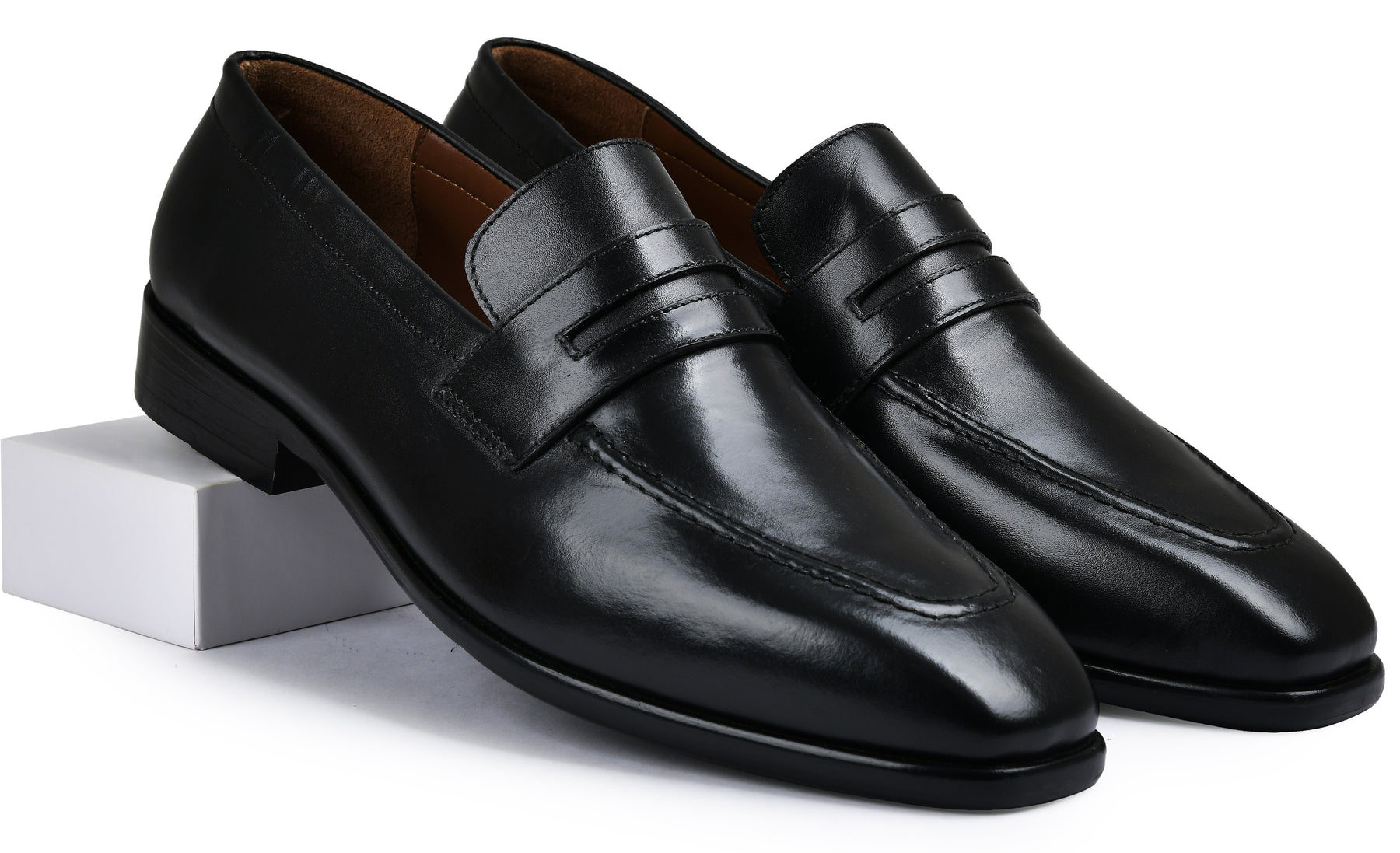 Earth Black Genuine Tata Leather Loafers For Men (Arnold)