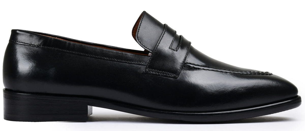 Earth Black Genuine Tata Leather Loafers For Men (Arnold)