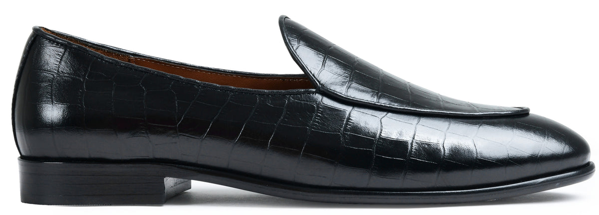 Croco Black Genuine Tata Leather Loafers For Men (Newyork)