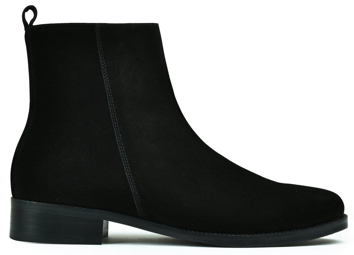 Suede Black Genuine Tata Leather Chelsea Boots For Men (Lord)