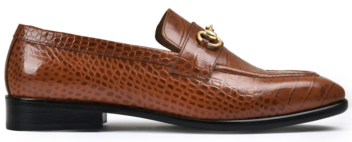 Croco Tan Genuine Tata Leather Loafers For Men (Kalci)