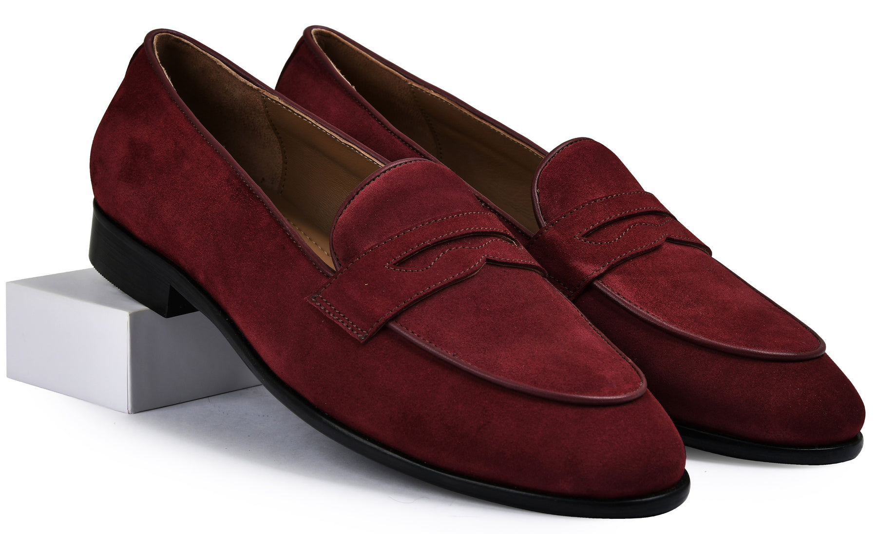 Suede Cherry Genuine Tata Leather Loafers For Men (Berlin)