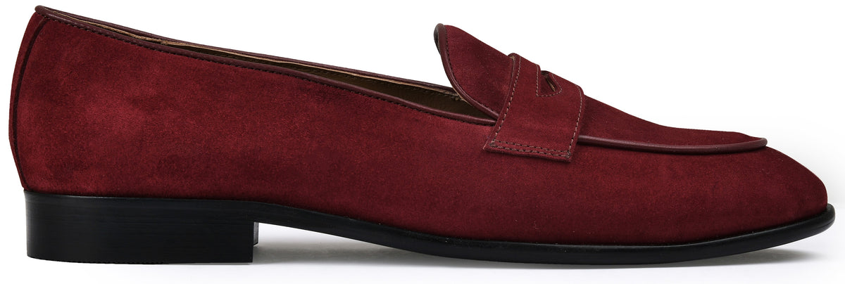 Suede Cherry Genuine Tata Leather Loafers For Men (Berlin)