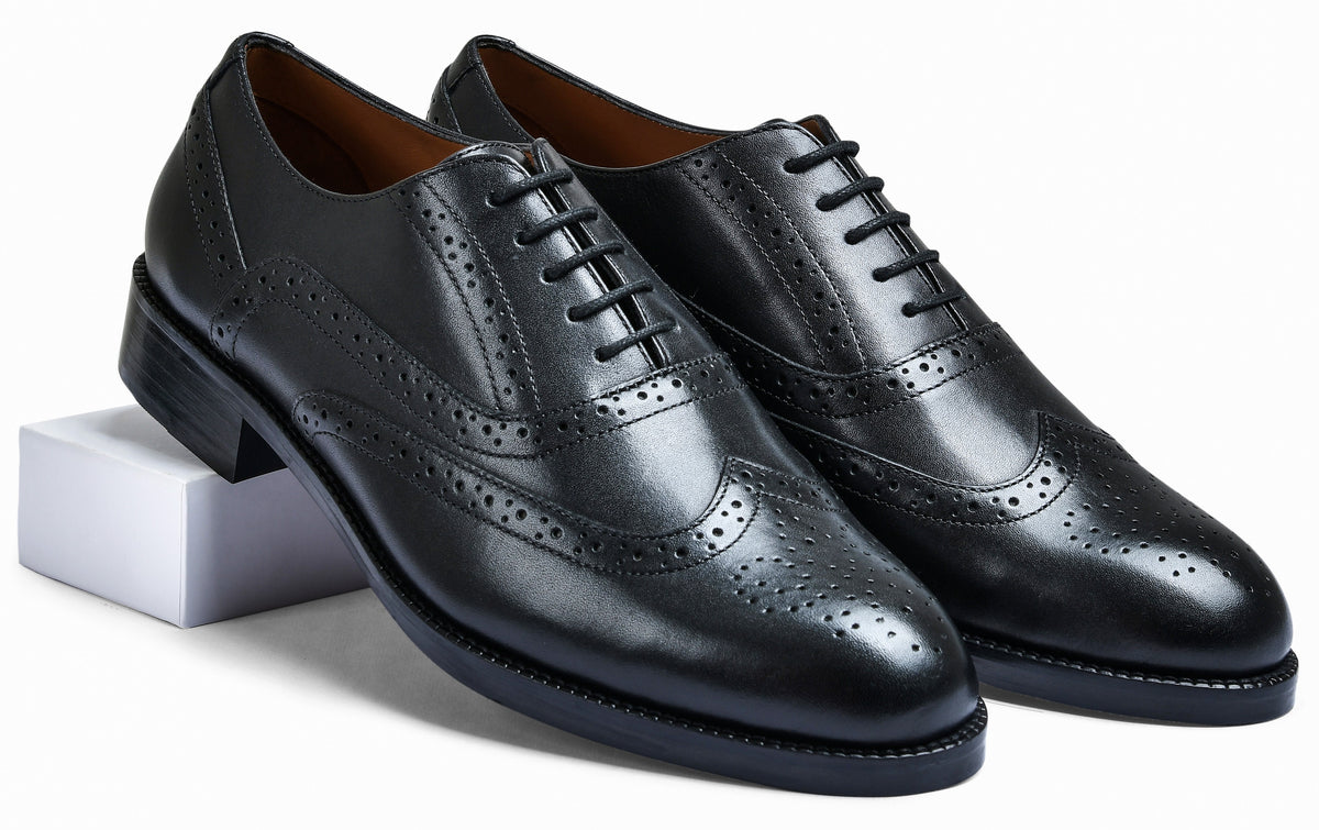 Earth Black Genuine Tata Leather Lace Up Mens Formal Shoes (Domani)