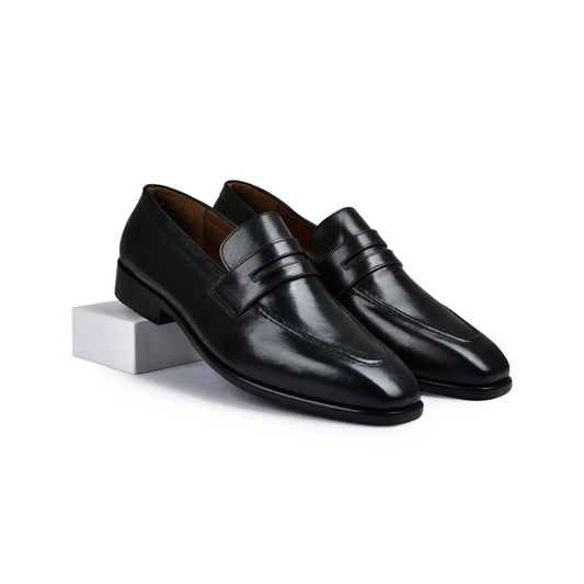 Earth Black Genuine Tata Leather Loafers For Men (Arnold)