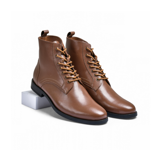 Brick Tan Genuine Tata Leather Lace Up Mens Boots (Dexter)